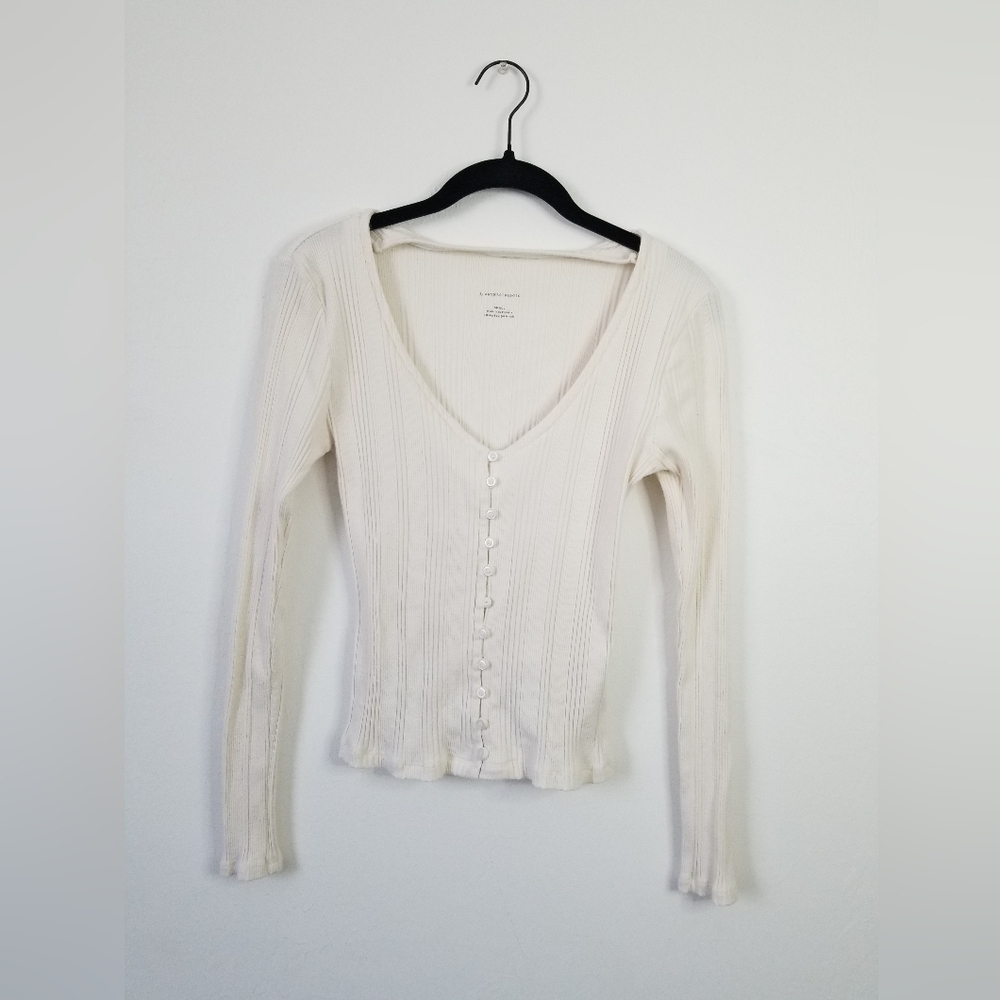 Anthropologie Women's Cream Ribbed Top